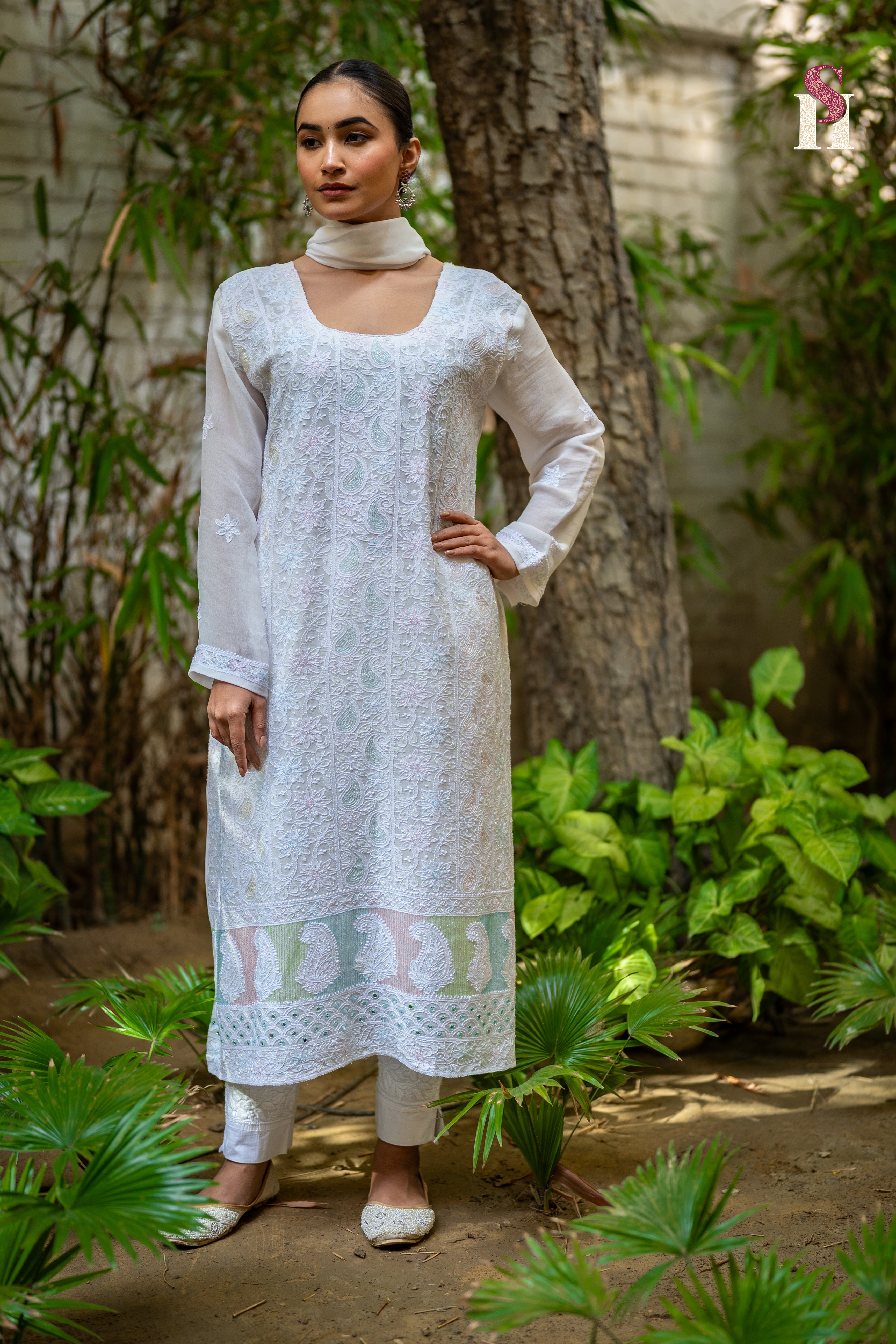 White Colour Kardana Suit & Skin Colour Co ord Set Combo