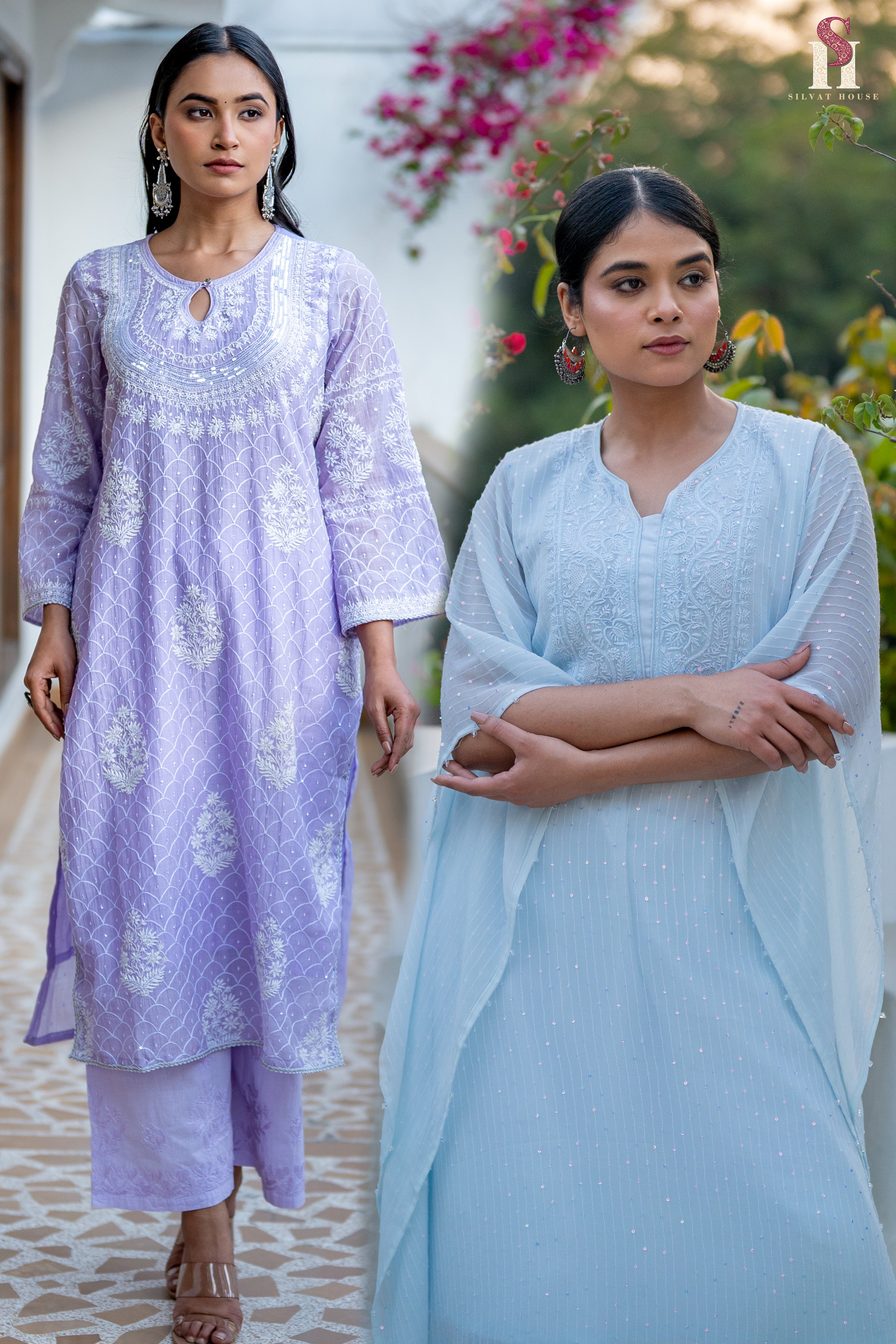 Light Violet Suit & Sky Blue Kaftan Combo